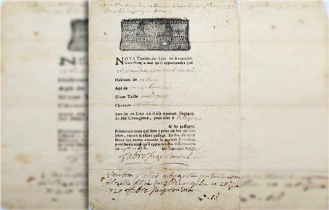 Exemple de «passeport de santé» daté de 1720 et qui permettait à l'intéressé de voyager.